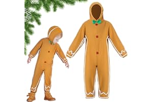 Geyoga Gingerbread Man Costume for Kids Home Clothing Christmas Gingerbread Outfit Bodysuit Hooded Unisex