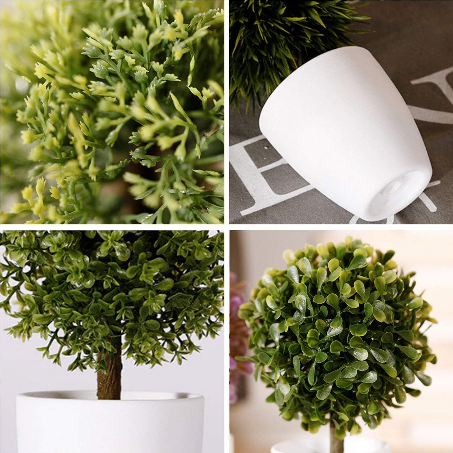 FagusHome 8" Artificial Plants Potted Artificial Boxwood Topiary Tree Artificial Ball Shaped Tree Fake Fresh Green Grass Flower in White Plastic Pot for Home Décor – Set of 3 (G) -