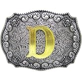 Faeovl Western Belt Buckle Initial Letter ABCDJMS to Z- Cowboy Rodeo Belt Buckles for Women Men