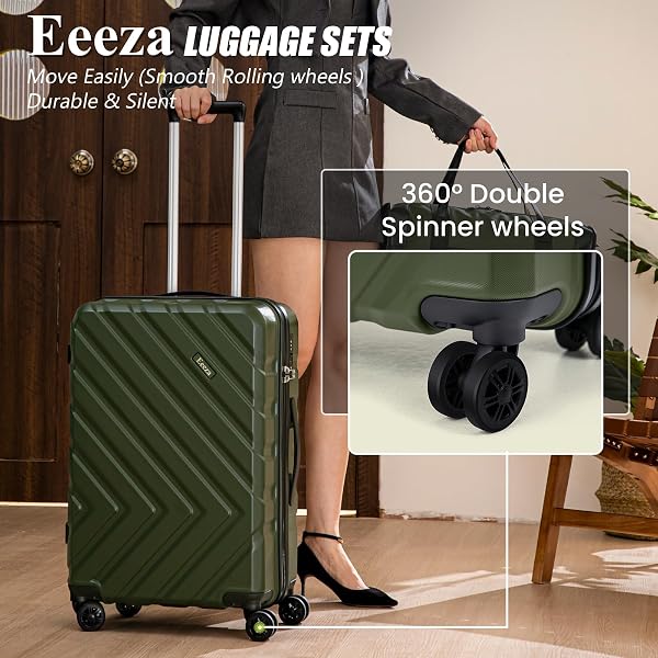 EEEZA LUGGAGE SETS 3 PIECE,SUITCASES WITH WHEELS,CARRY ON LUGGAGE SET 22X14X9 AIRLINE APPROVED,HARDSHELL LUGGAGE SETS WITH TSA LOCK,20 INCH CARRY ON SUITCASE