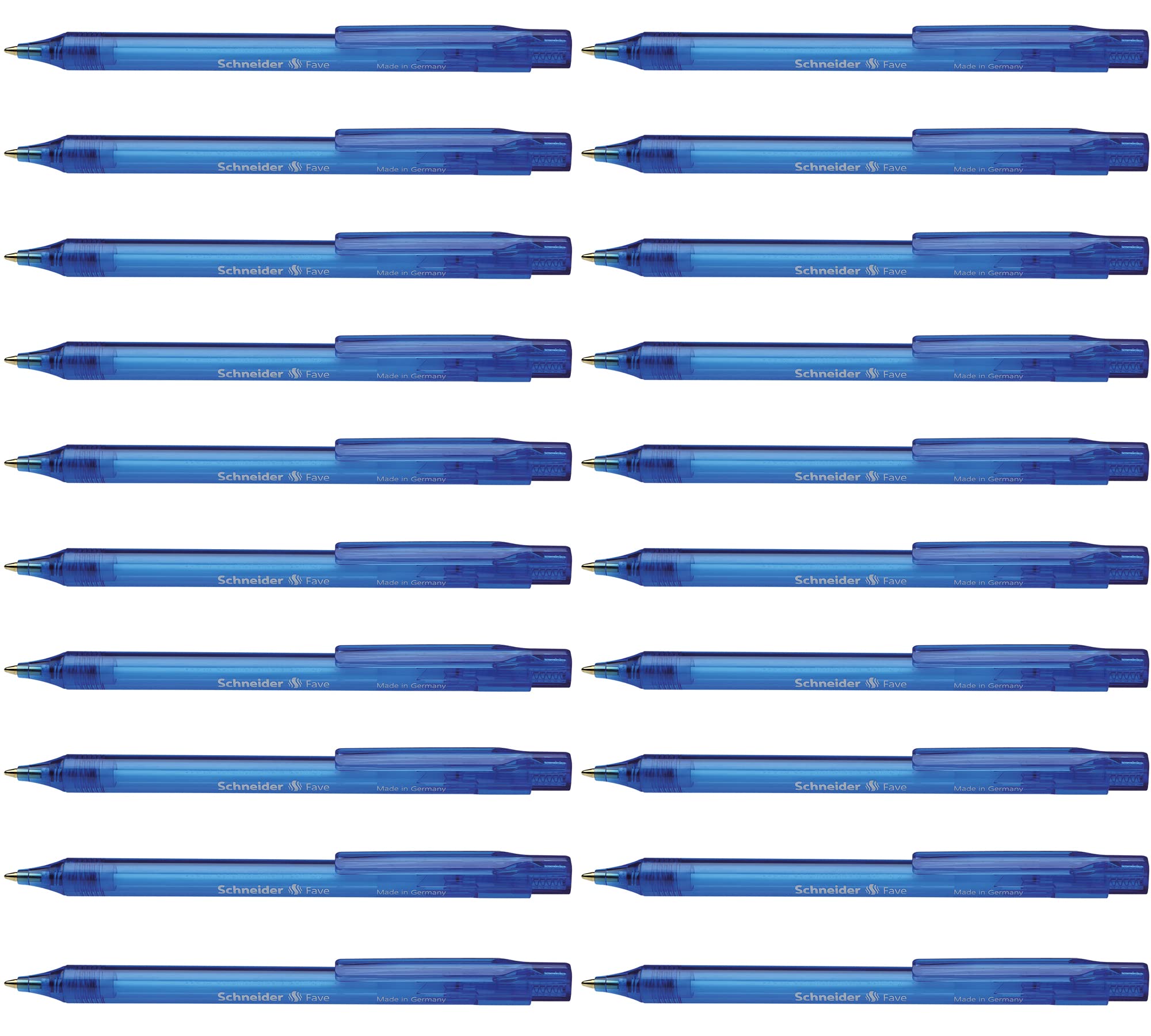 Schneider Fave Click-Top Ballpoint Pen M Tip Pack of 50 / Transparent Blue Barrel / Blue Ink