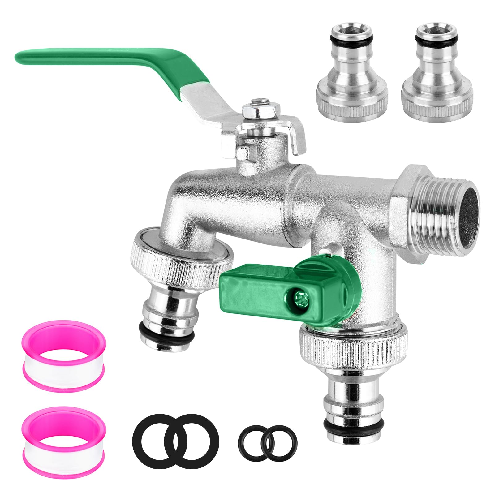 DMJSD Brass Garden Tap With 1/2 inch Double Water Faucet and 4 X3/4 inch Ball Valve Outlet Kit for Household Industry Outdoor Use
