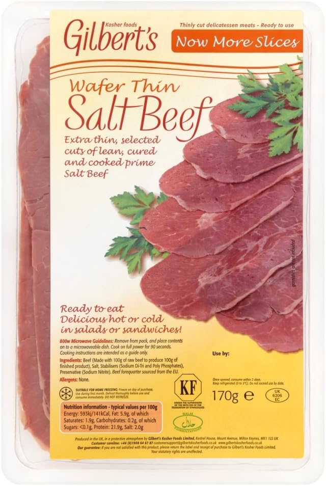 Gilbert's Kosher Wafer Thin Salt Beef Brisket, 170g Amazon.co.uk Grocery