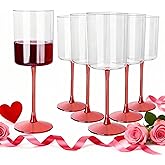 Ciaell 12 Pack 10 Oz Clear Plastic Wine Glasses with Red Stem - Disposable Cocktail Goblets Perfect for Parties & Weddings & Poolside & Outdoors & Camping & Party & Valentine's Day