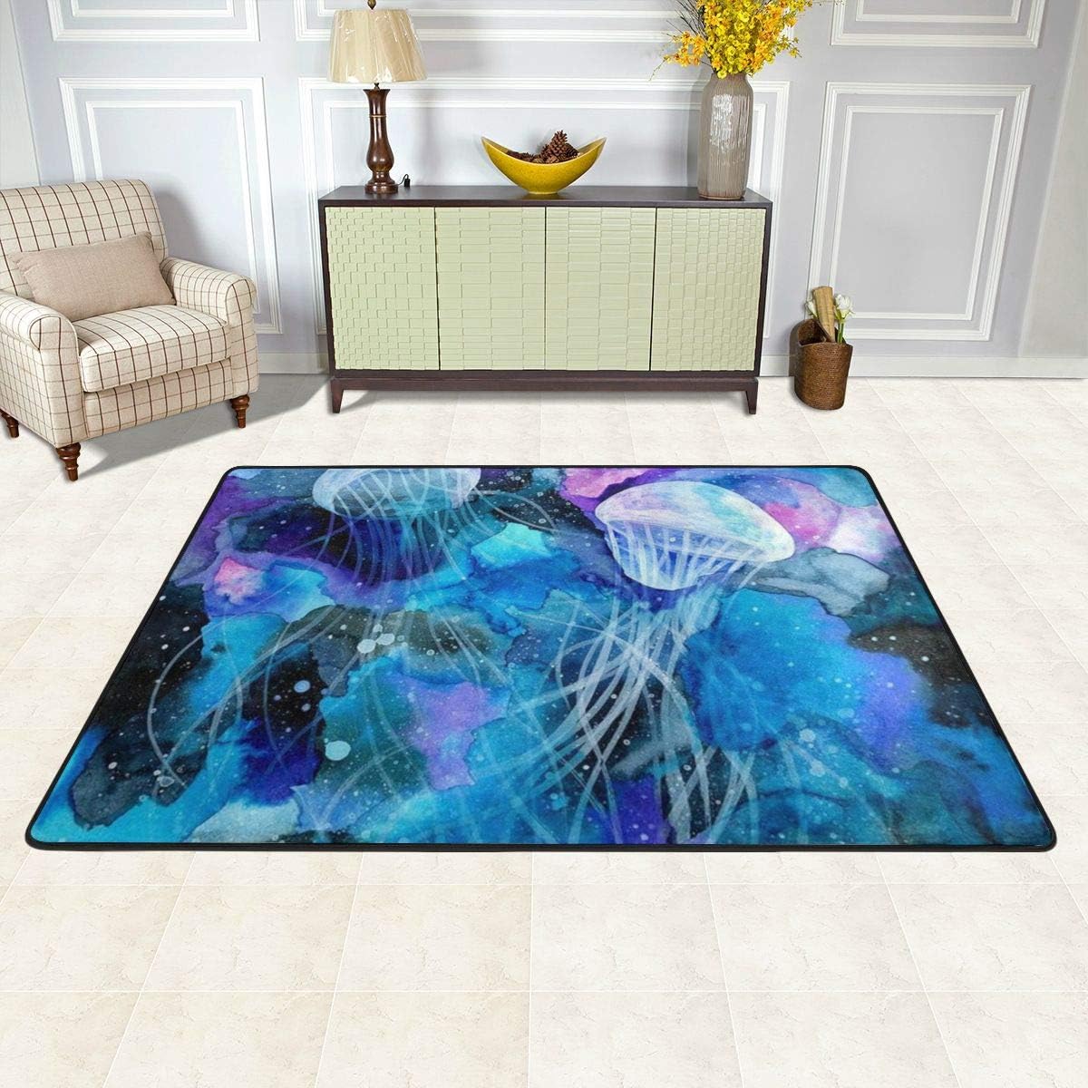 Amazon.com: Modern Area Rugs 36"x24" Carpet Blue Jellyfish ...