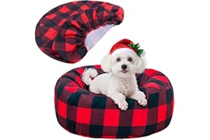 Hoopttay Christmas Dog Bed Cover - Elastic Edged Washable Protector with Christmas Plaid Pattern for Small & Medium Dog Beds, Cover Only 20"x9.8"