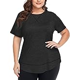 COOTRY Plus Size Workout Tops for Women Short Sleeve Loose fit Shirts Athletic Gym Yoga Clothing