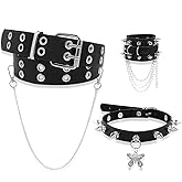 ZAGQIG 3Pcs Black Studded Belt Leather Rivet Cuff Bracelet Gothic Choker Necklace Y2K Emo Punk Rock Accessories Set for Women Men
