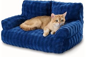 Yaning Cat Couch Bed, Cute Soft Pet Sofa for Indoor Cats Kittens Puppies with Removable Washable Cover, 26"x15", Navy Blue
