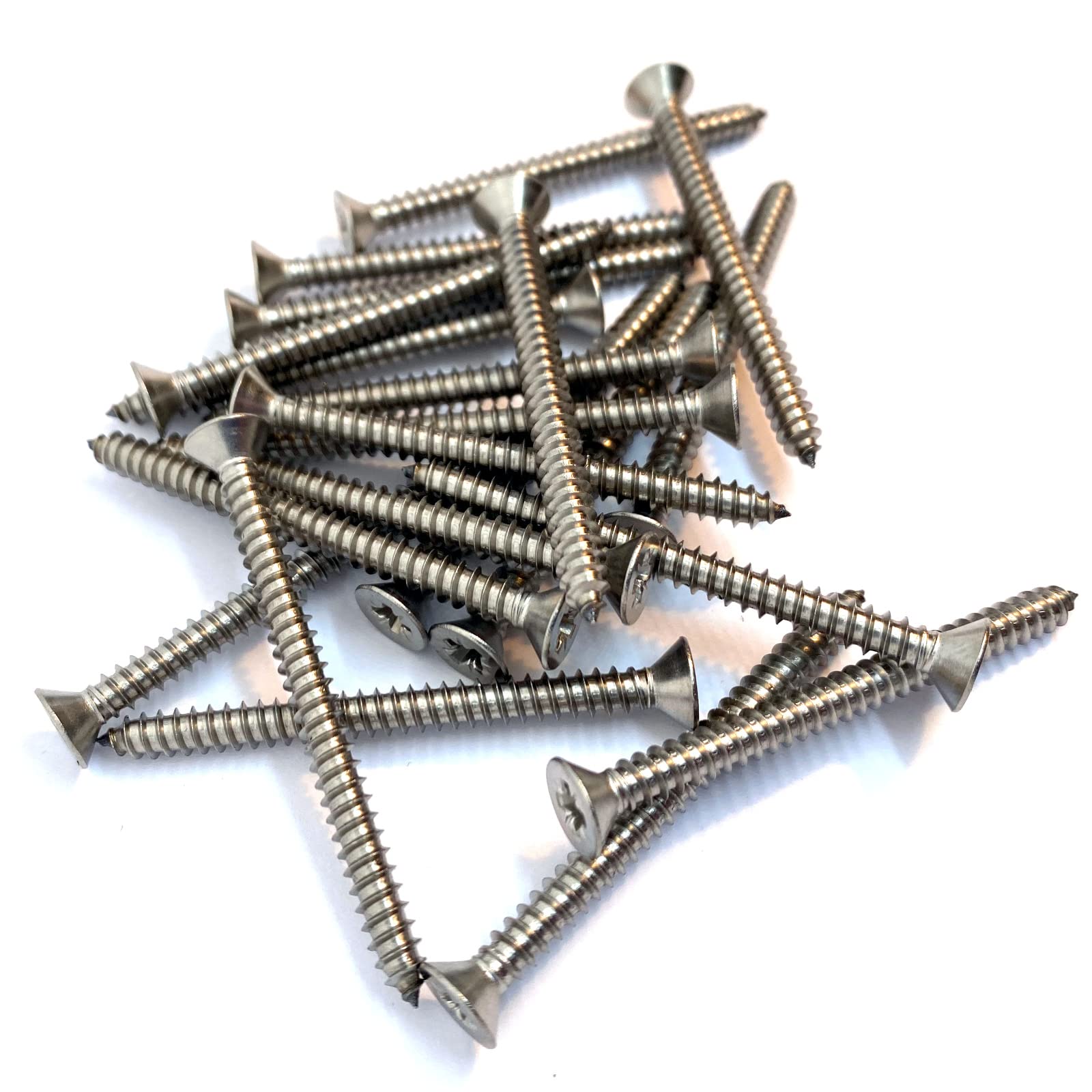 No.8 x 2" (4.2mm x 50mm) Pozi Countersunk Self-Tapping Screw DIN7982 - A4 (316) Stainless Steel (Pack of 20)