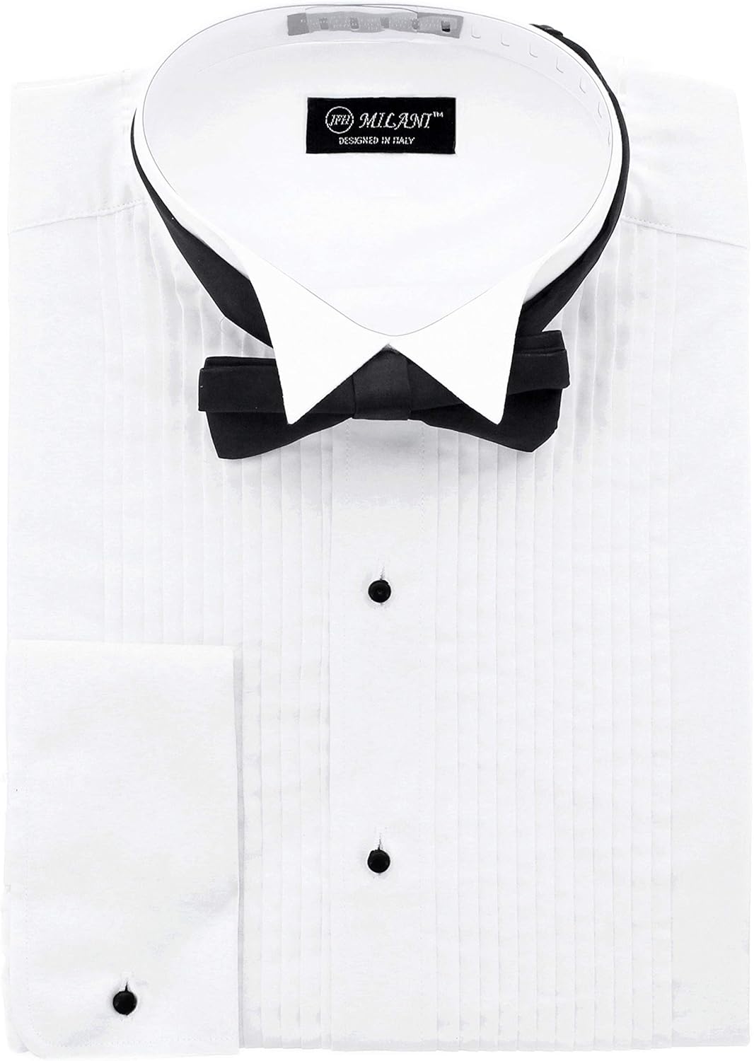 Milani Men's Tuxedo Shirt with French Cuffs and Bow Tie 15.5" Neck 34/35 Sleeve White at  Men’s Clothing store