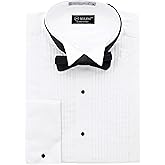 Milani Men's Tuxedo Shirt with French Cuffs and Bow Tie 16.5", 34/35 White