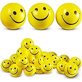 Smile Face Stress Balls (Bulk Pack of 24) for Kids and Adults, 2 Inch Yellow Fun Happy Face Squeeze Balls for Anxiety Relief,