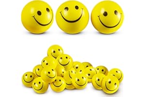 Smile Face Stress Balls (Bulk Pack of 24) for Kids and Adults, 2 Inch Yellow Fun Happy Face Squeeze Balls for Anxiety Relief,