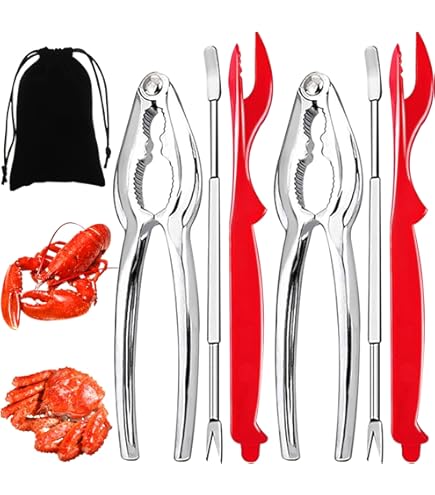Artcome 21 pieces seafood tool set nut cracker set includes 6 crab crackers, 6 forks, 6 lobster shellfish, 1 lobster crab hammers, 1 seafood scissors and storage bag