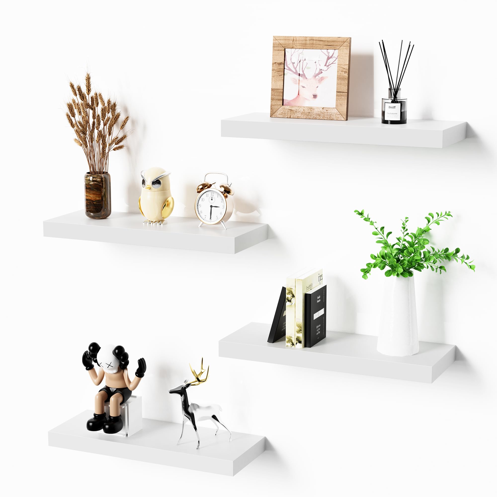 Photo 1 of Bellsal Floating Shelves for Wall, White Engineered Wood Wall Shelf Set of 4, 16" Wall Mounted Floating Shelf for Kitchen, Living Room, Bedroom, Bathroom Storage, Book Shelf for Wall Home Decor
