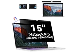 PROTESCREEN Privacy Screen MacBook Pro 15 Inch (2016-2019), Magnetic Removable Anti Glare Blue Light Privacy Filter with Camera Cover, Anti Spy Black out Laptop Screen Protector for Mac 15In (A1707, A1990)