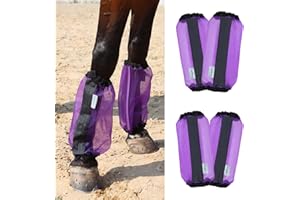 CareMaster Universal Size Horse Leggings Fine Mesh Horse Fly Boots Greatly Reduce Stomping Breathable Horse Boots Leg Wraps (Set of 4) Purple