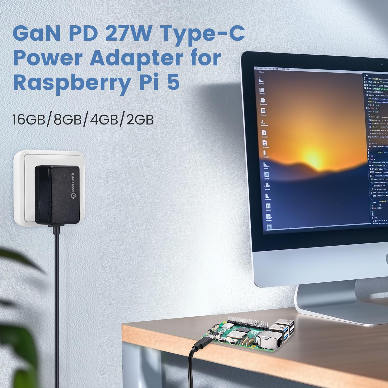 RasTech Raspberry Pi 5 8GB Kit 64GB Edition with Active Cooler,27W GaN 5.1V5A USB-C Power Supply,Pi5 8GB Board,64GB Card Readers Kit,Pi 5 Case,Dual 4K Micro HD Out Cables and User Manual