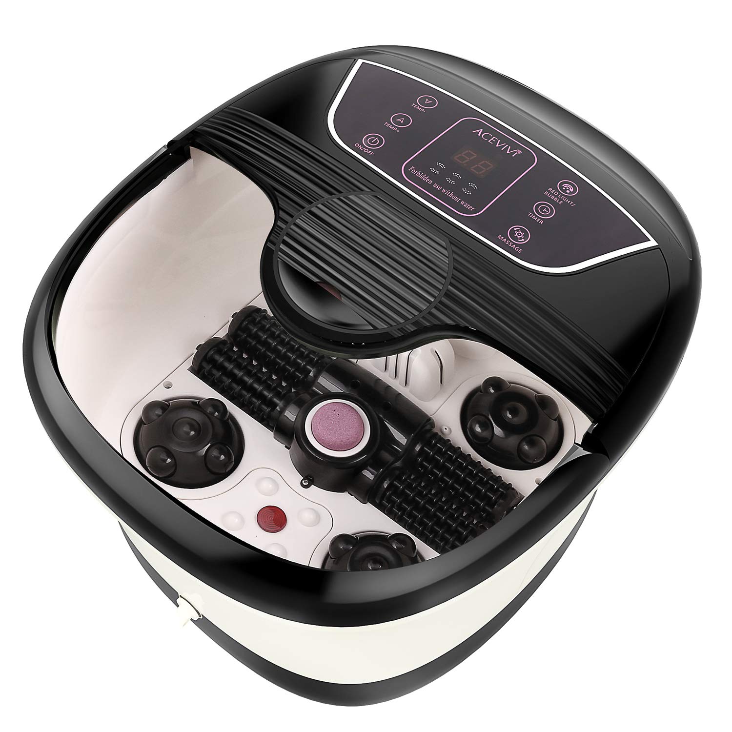 Foot Spa Bath Massager with Heat and Motorized Rollers, Deep Foot Bath Bucket with Pedicure Stone and Bubble Surging, Rolling Massage, Timer & Temperature for Foot Relief: Beauty