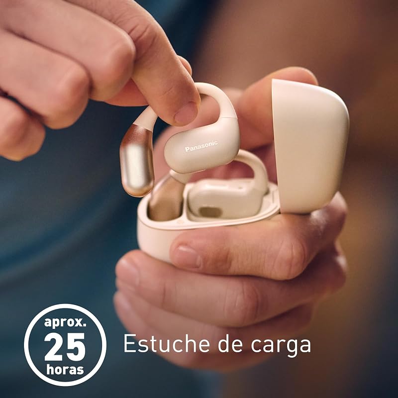 RB-F10DE-C Auriculares Inalámbricos de Oído Abierto Sport Deportivos para Running y Fitness, con Micrófono ENC, 25 Horas de Reproducción, Bluetooth 5.4, IPX4, Controles Táctiles, Beige
