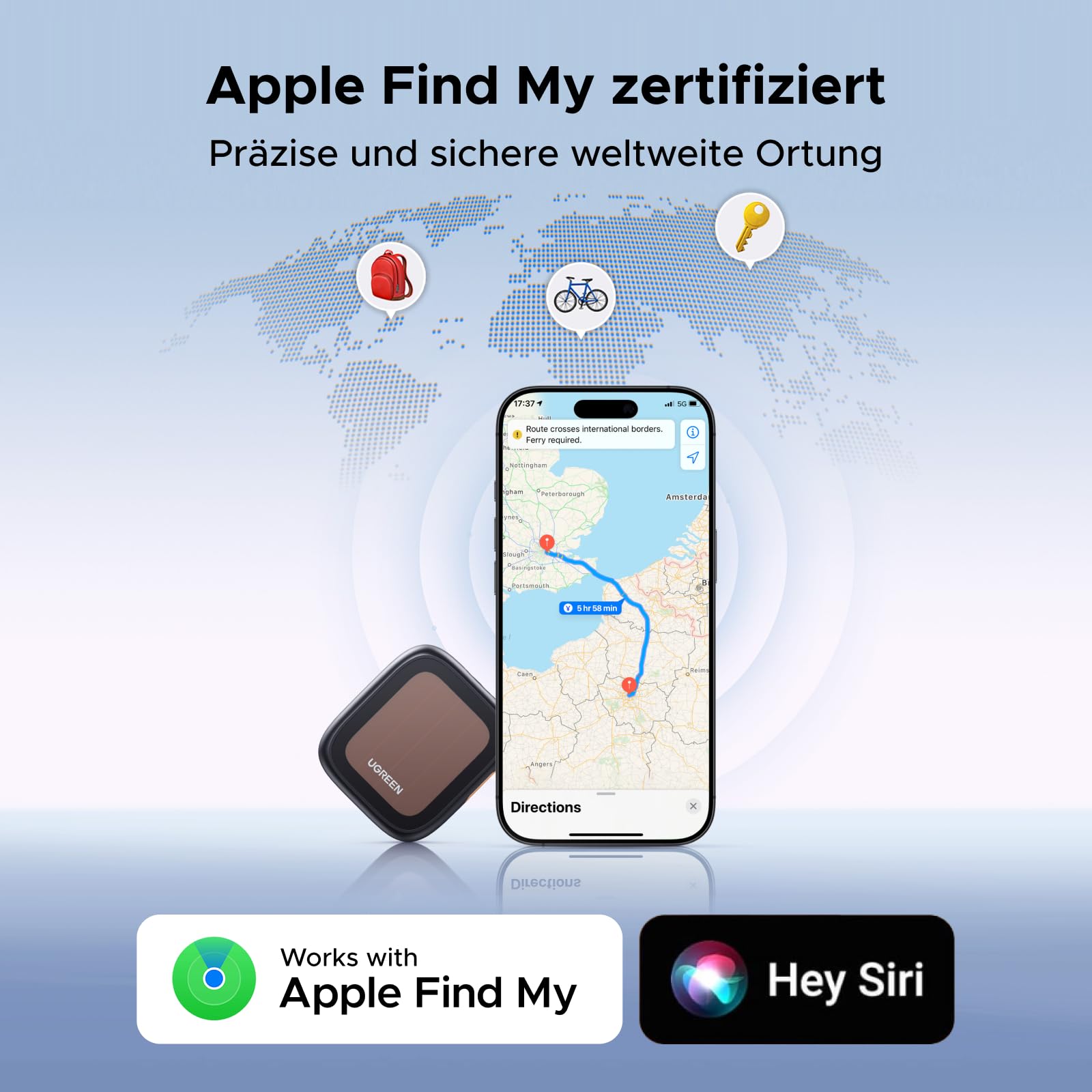 UGREEN FineTrack Pro Solar Finder, Schlüsselfinder kompatibel mit Apple Find My (nur iOS), IP68 wasserdicht, Tracker für Schlüssel, Koffer, Auto, Outdoor & Reise, Bluetooth Tracker mit Solarenergie 6