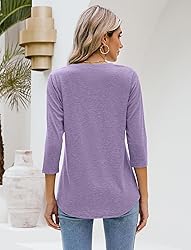 Sherosa Womens V Neck 3/4 Sleeve T Shirts Loose Fit