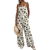 Dokotoo Women's Oversized Summer Boho Casual Jumpsuits 2026 Fashion Boho Wide Leg Loose Fit Pants Sleeveless Ladies Jumpsuits Long Pant Printed Causal Rompers Overalls With Pockets Apricot XXLarge