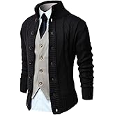 NITAGUT Mens Long Sleeve Stand Collar Cardigan Sweaters Button Down Cable Knitted Sweater