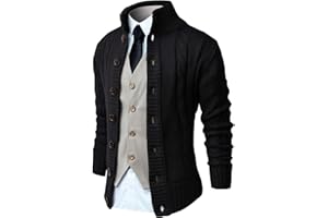 NITAGUT Mens Long Sleeve Stand Collar Cardigan Sweaters Button Down Cable Knitted Sweater