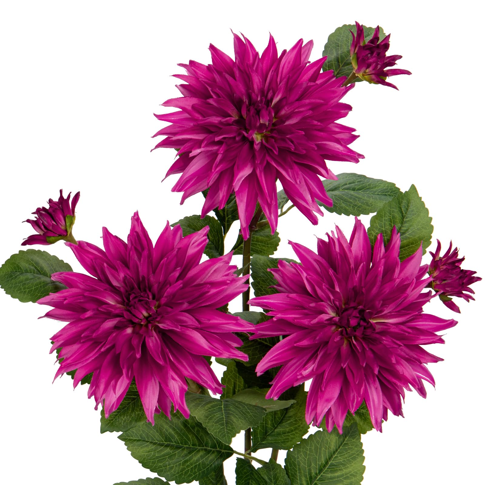 7.5'' Large Artificial Dahlia Flowers with Long Stems, 3pcs Fushia Purple Fake Flowers and 3pcs Decorative Faux Buds, Floral Arrangements for Home, Living Room, Kitchen, Wedding, Party Decorations — image 1