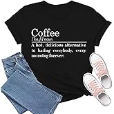 TIEEI Coffee Shirts for Women Coffee Themed Shirt Cute Letter Print Short Sleeve