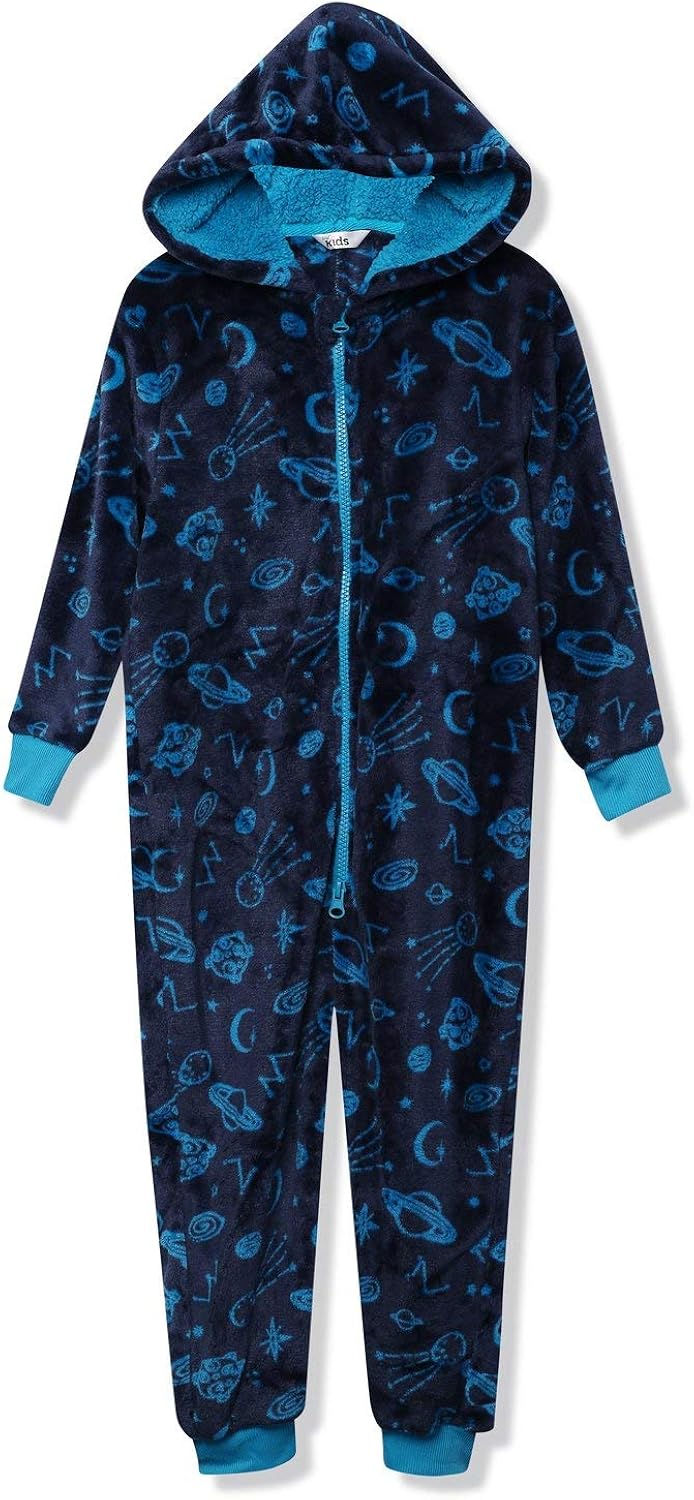 M&Co Boys Space Fleece Onesie with Long Sleeves and A Hood Amazon.co