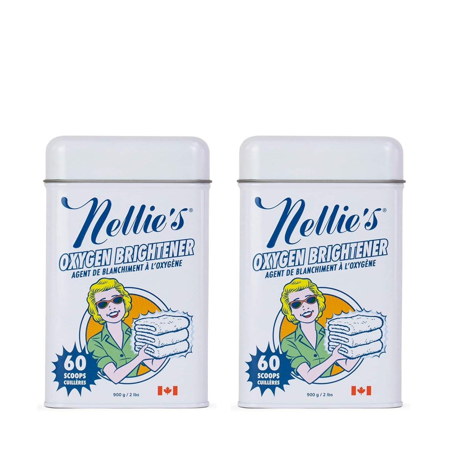 Nellie's All-Natural Oxygen Brightener Powder Tin, 2 Pounds (Pack of 2)- Removes Tough Stains, Dirt and Grime