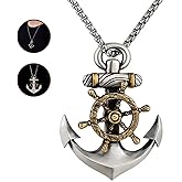 925 Sterling Silver Anchor Necklace For Women Men, Vintage Nordic Navy Ship Rudder Anchor Pendant Necklace, mens nautical necklace Rock Punk Jewelry. Gold Anchor Jewelry Charm Necklaces