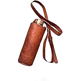 VISHWA CUERO ART Reusable leather wine bottle carrier, unisex water bottle holder, stylish, convenient (brown)