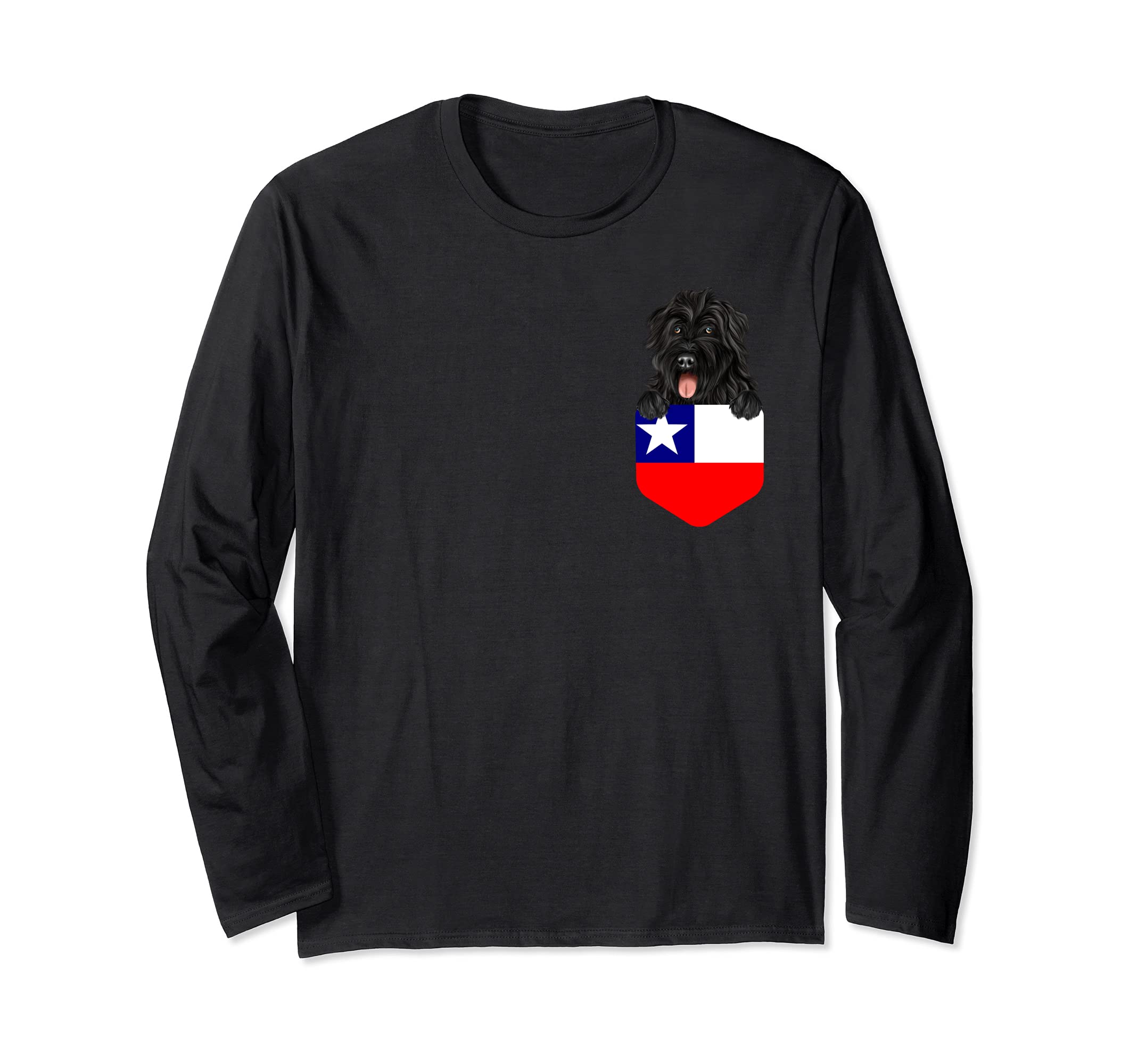 Chile Flag Bouvier des Flandres Dog In Pocket Long Sleeve T-Shirt