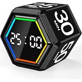 Rotating Pomodoro Timer Cube 3/5/10/25/30/50 min with Colorful Visual Bar | Desk Productivity Flip Timer for Kids Adults, Vibration/Silent/Sound, Adjustable Volume, for ADHD Study Work, Black