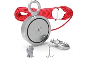 MHDMAG Double Sided Magnet Fishing Kit with Grappling Hooks, Gloves, 1500lbs Combined Strength Strong Retrieval Neodymium Magnets with 65FT Rope for River Magnetic Recovery Salvage Fishing.