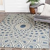 SAFAVIEH Washable Rug Outdoor Courtyard Collection - 5'3" x 7'7", Blue & Beige, Non-Shedding & Easy Cleaning, Ideal for Patio