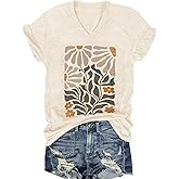Women's T-Shirts V-Neck Dragonfly Tee Cute Summer Graphic Shirts Vintage Boho Flowers Short Sleeve T Shirt