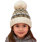 Fulcyla Kids Winter Beanie Hat -Cashmere Inner Layer Chunky Knit Pom-Pom Stocking Cap for 3-12 Years Boys Girls Cold Weather