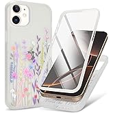 CoozCase for iPhone 12/12 Pro Case with Built-in Screen Protector,Clear Soft Shockproof Slim Fit Floral 360 Full Body Protective,for Apple iPhone 12/12 Pro Phone Cases for Women Girls-Pattern 2