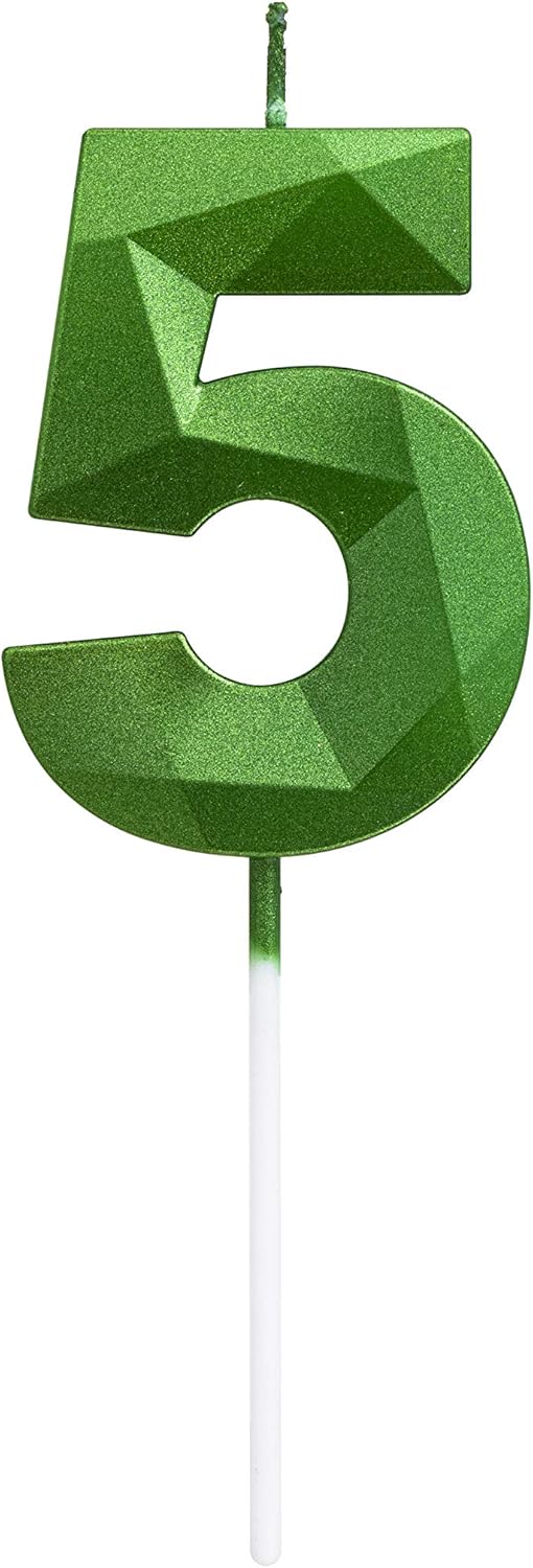 Candles & Holders - Green Happy Birthday Cake Candles,Wedding Cake Number Candles,3D Design Cake Topper Decoration for Party Kids Adults (Green Number 5)