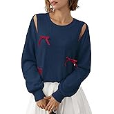Unixseque Long Sleeve Shirts for Women Lightweight Knit Off Shoulder Bow Tops Trendy Casual Fall Outfits