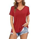 Amoretu Womens Tshirts V Neck Short Sleeve Tops Tee Solid Color Blouse