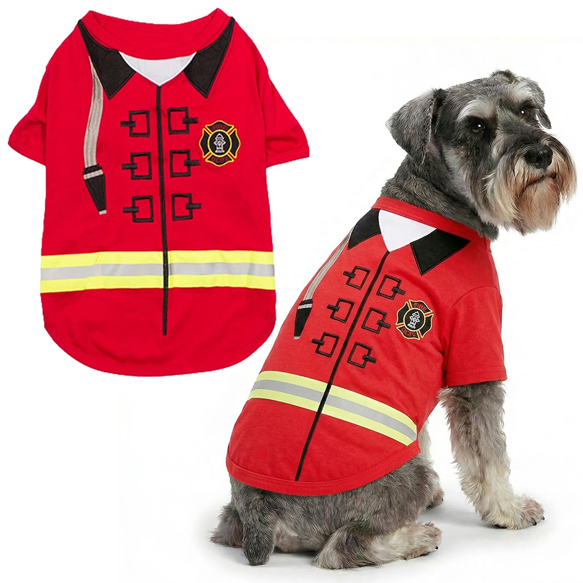 Parisian Pet - Funny Dog Cat Pet Costumes, Shirt Outfits for Halloween - Police, Prisoner, Ketchup, Mustard, Doctor, Firefighter, Sailor, Pirate (Firebarker - Firefighter, 2XL)