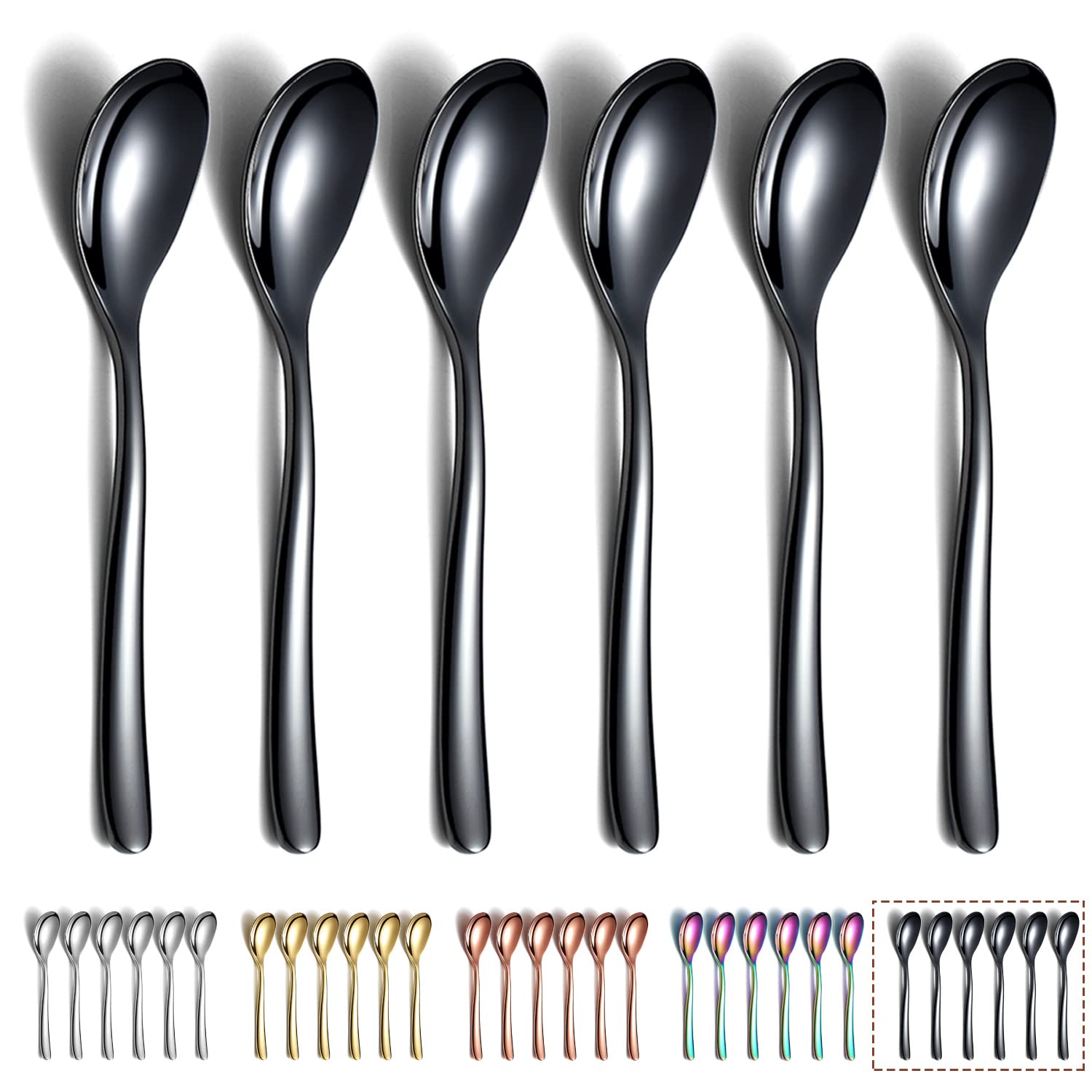 Kyraton 6-Piece Black Teaspoons, 14cm Stainless Steel Titanium Plated, Coffee & Tea Spoons Set, Dishwasher Safe