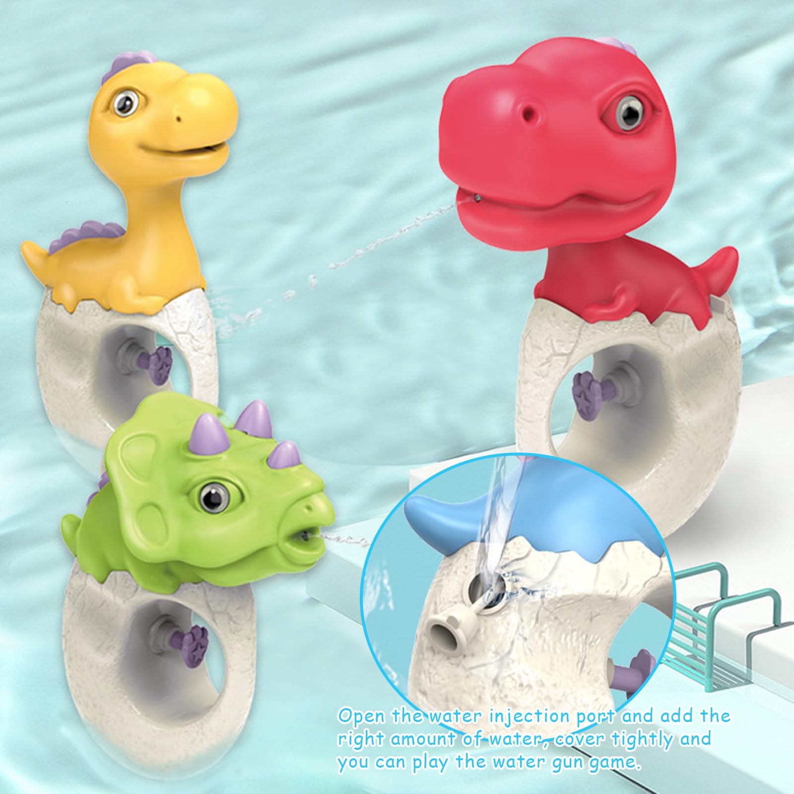 SOETDERT Wasserpistole Kinder, 4 Stück Dinosaurier Wasserpistole, Wasserspritzpistole Klein, Water Gun Mini Spritzpistole Kinder Schwimmbad Spielzeug für Garten Strände Sommer Party Outdoor (4pcs) 4