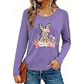 FCGHSII Easter Shirts for Women: Bunny Rabbit Graphic T-Shirts Easter Day Long Sleeve Tee Tops